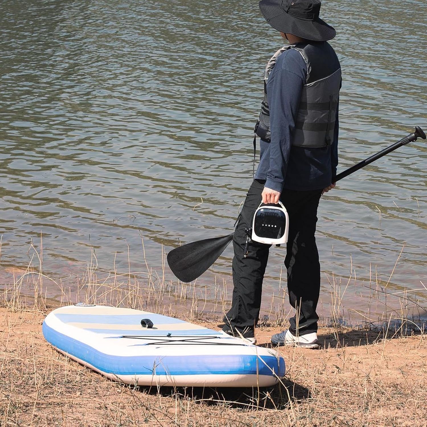 Estink Paddle Board Pump Electric Portable Pump, Compact Lightweight Design, High Capacity Rechargeable Battery, Inflates 20PSI with LCD Screen, 7 Adapters for Paddleboard