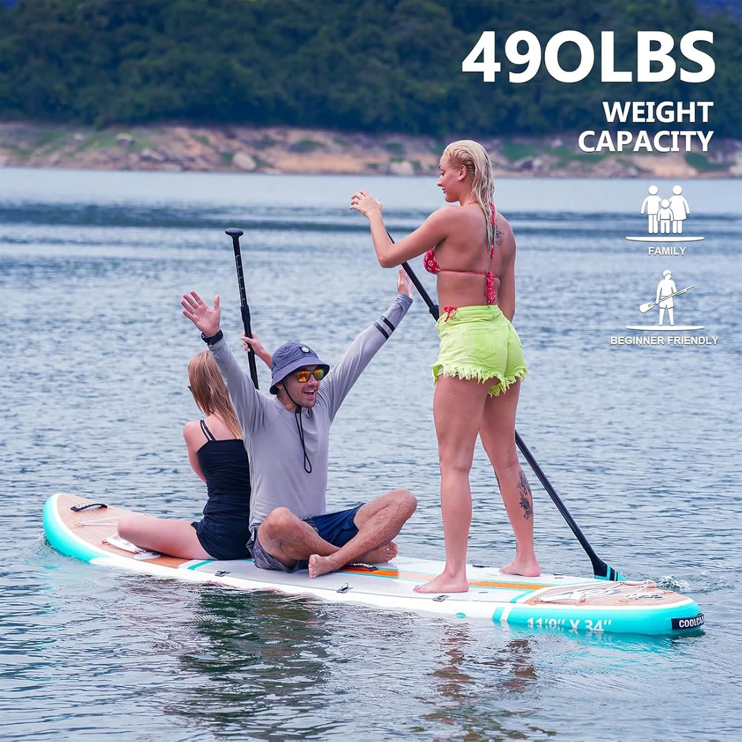 COOLCAA Dolphin Inflatable Paddle Board, Extra Wide & Stable SUP for Family and Beginners, Versatile for Water Activities, with Complete Accessories & Backpack