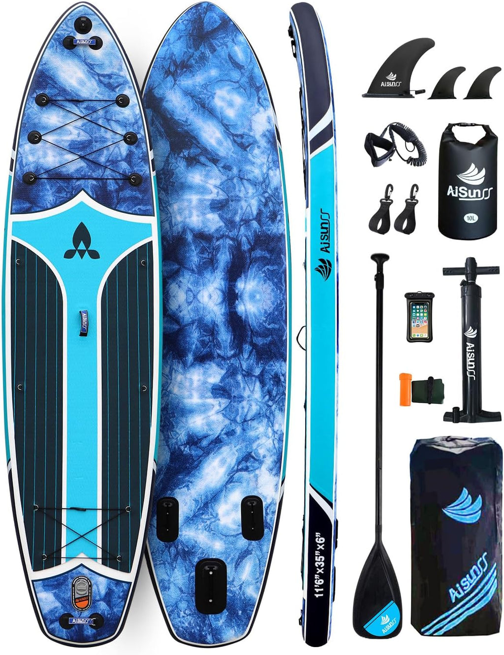 11'6''x35'' Super Wide Inflatable Paddle Board, 450lb Capacity Premium Stable SUP Board for 2+1 People/Family w/100L Backpack, Dual-Action Pump, Safety Leash
