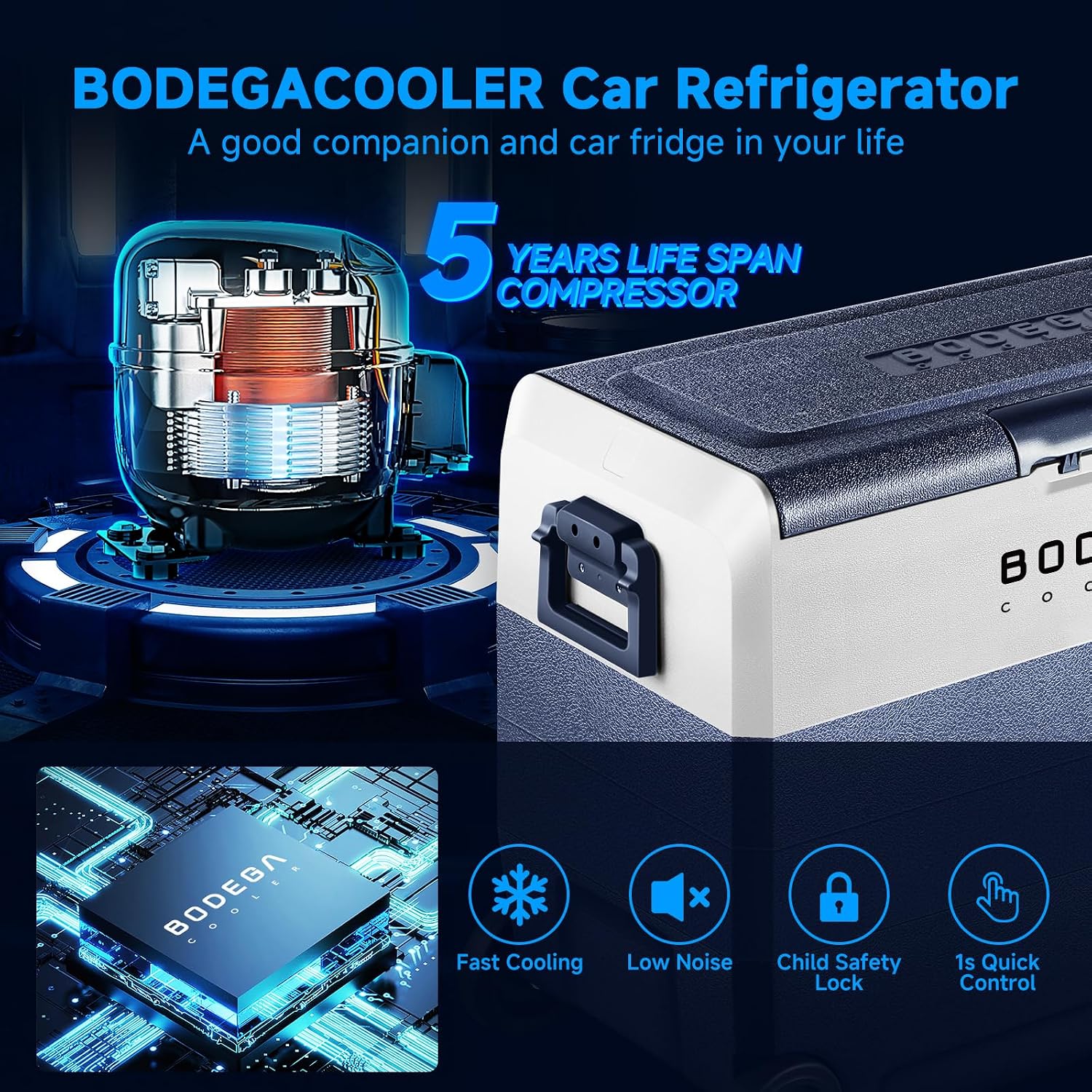 BODEGA COOLER 12 Volt Car Refrigerator,64 Quart Portable Fridge Cooler APP Control,-4℉-68℉ 60L Dual Zone Car Freezer Cooler, 12/24V DC and 100-240V AC for Camping,Travel,RV,Boat,Van,Road Trip