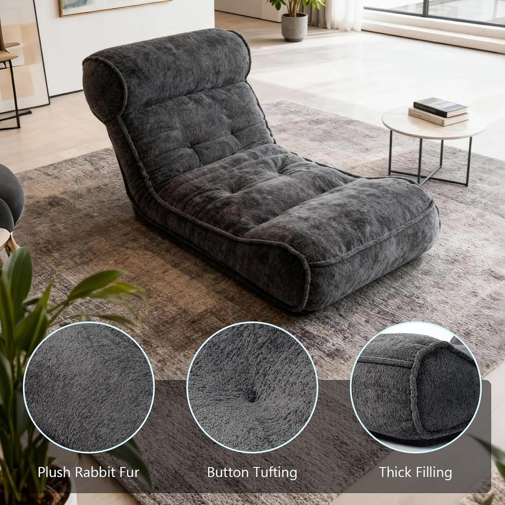 Dineli 83'' Floor Chair with Back Support Meditation Chair Couch Recliner w Adjustable Backrest Lazy Floor Lounger Gaming Chair for Adults Sofa Bed Sleeper Chair Chaise Lounge Chair Indoor, Black