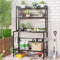 Outdoor Potting Bench Table with Storage, 63' Tall Metal Garden Workstation, 4-Tier Plant Stand Shelves with 8 Hooks, Heavy Duty All-Weather Potting Table for Patio, Backyard, Balcony, Black