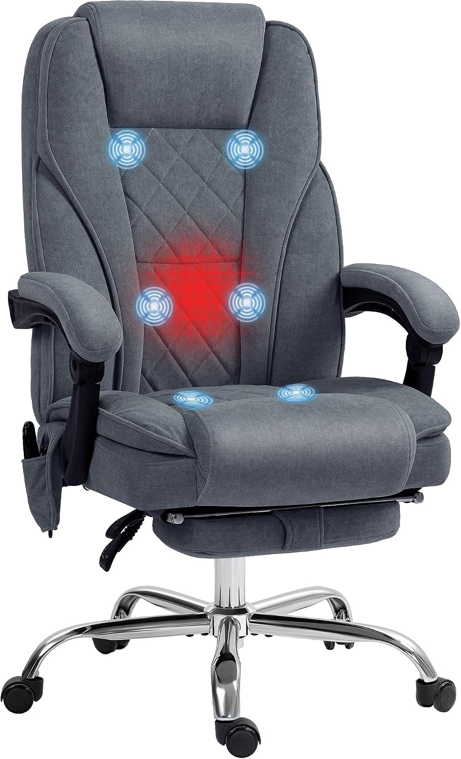 Vinsetto Massage Office Chair with Foot Rest, Executive Computer Desk Chair with 6 Vibration Point and Heat, Reclining Backrest, Swivel Wheels, Adjustable Height, Charcoal Gray