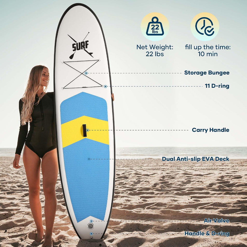 BODIOO Inflatable Paddle Board Stand Up Paddle Board SUP Board with 120'x30'x6' for Youth & Adults Summer