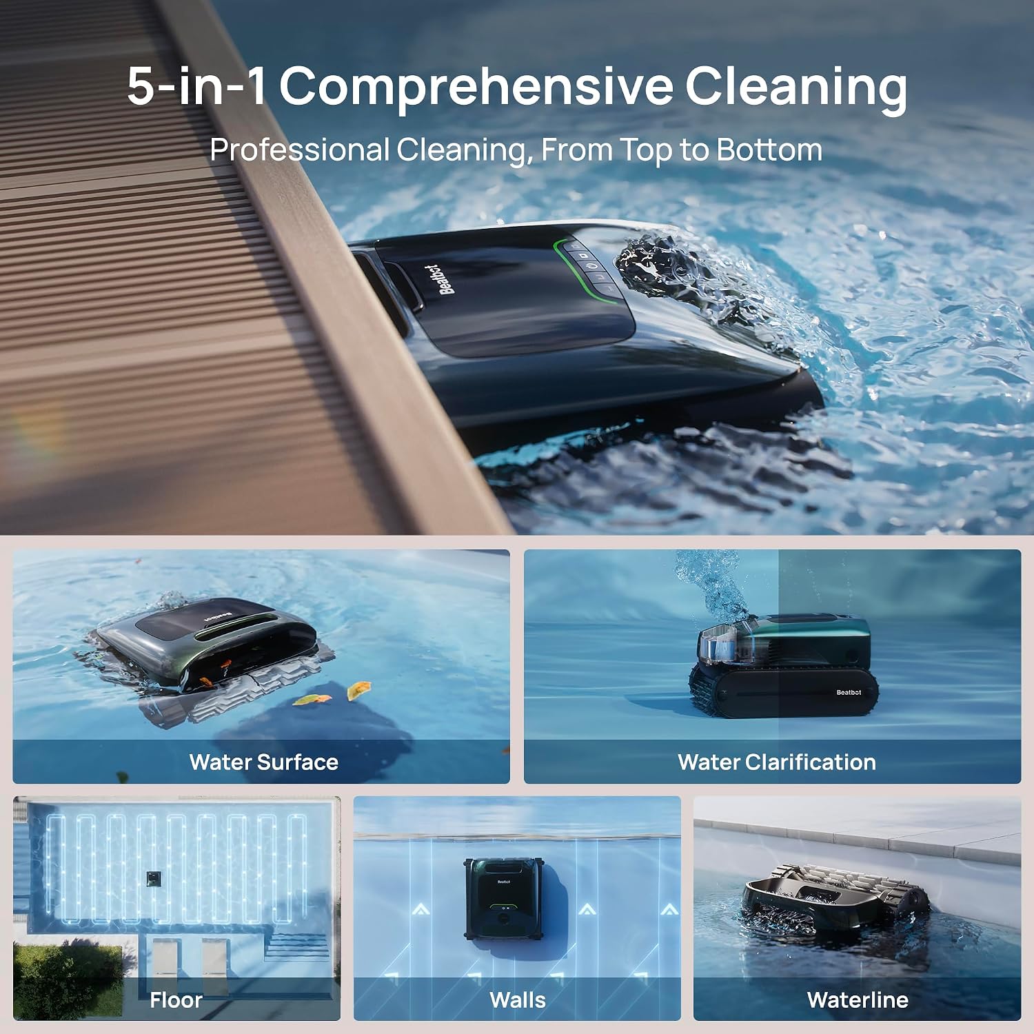 Beatbot AquaSense 2 Pro Pool Vacuum Robot Genuine with All-Weather Protection Cover-Unmatched 5-in-1 Cleaning, Skims Water Surface with Remote Navigation, Surface Parking, Clarifies Water