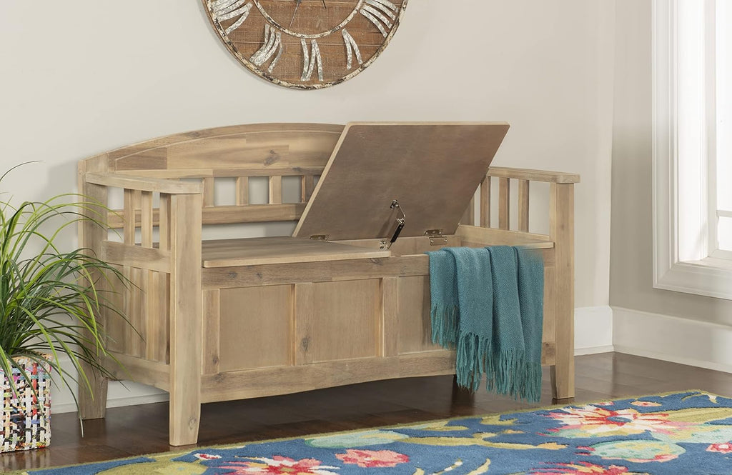 Linon Frankie Natural Wood Washed Storage Bench