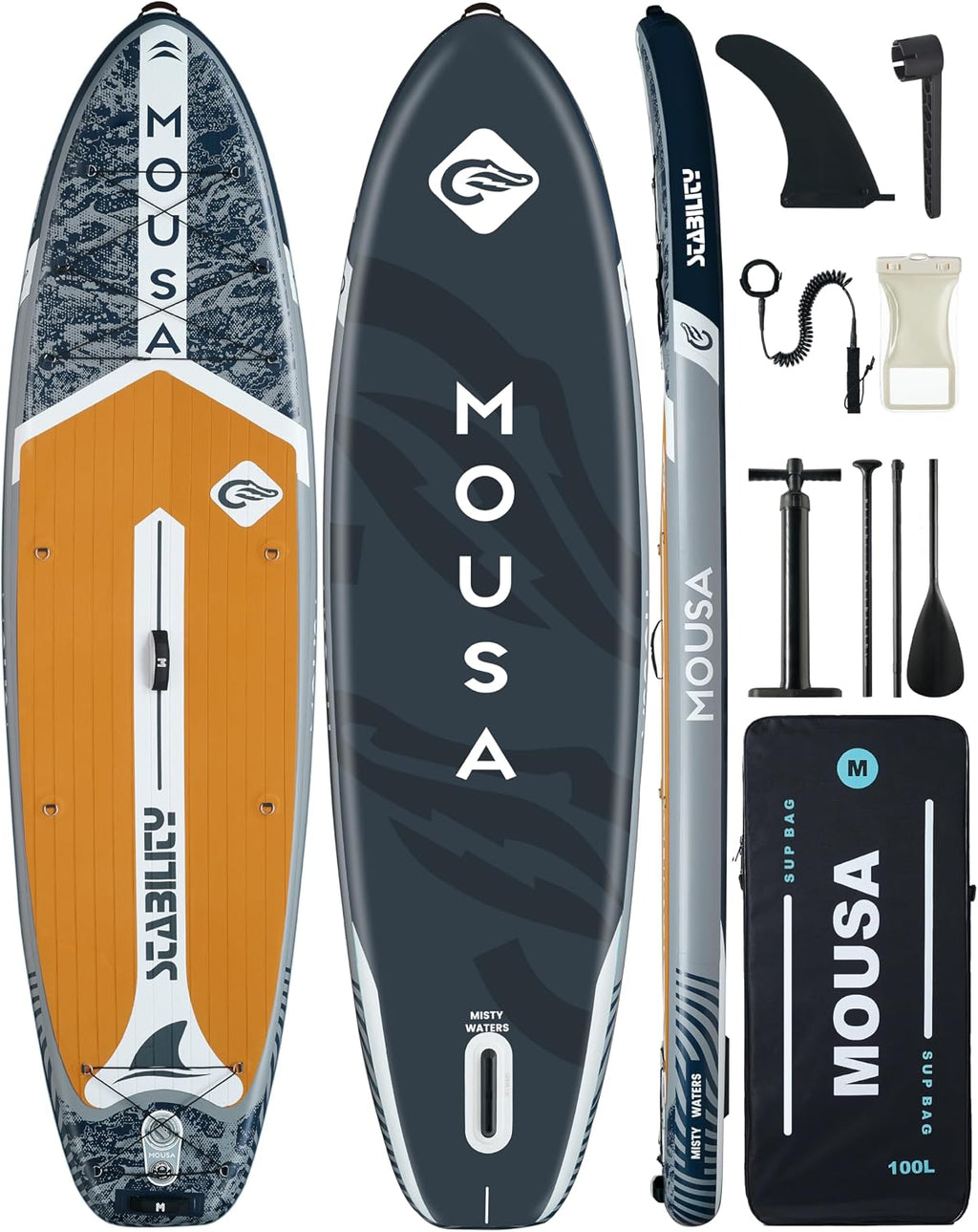 MOUSA 10'8/11'×35' Extra Wide Inflatable Stand Up Paddle Board, Stable Paddleboard SUP for 2 People/Family, Anti-Slip Full EVA Deck, 3 Handles, 100L Backpack, All-Round Sup Board, Big Fin