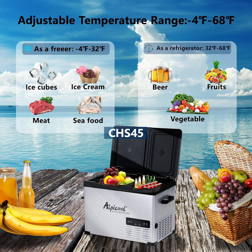 Alpicool CHS45 Dual Temperature Control 12 Volt Refrigerator 33 Quart Portable Car Fridge Freezer (-4°F~68°F) for Truck,RV,Camping and Travel