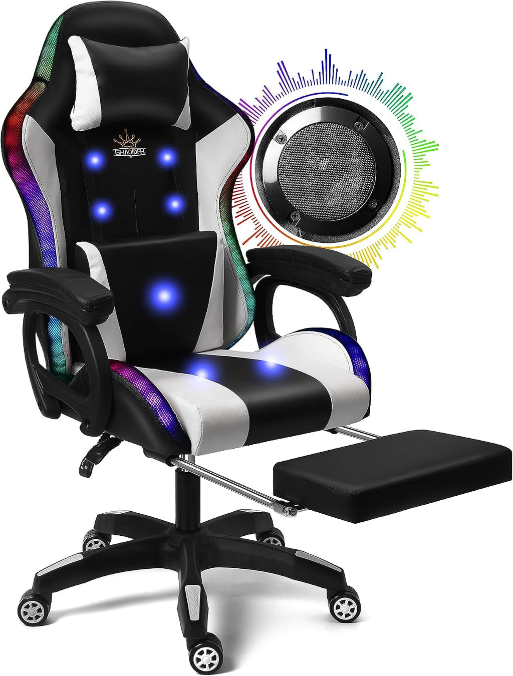 RGB Gaming Chair with Massage, Footrest and Dual Speakers, Racing Computer Chair with Lumbar Support and Headrest, for Adults, Teens and Kids, Enhance Gaming Experience!