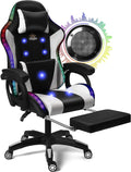 RGB Gaming Chair with Massage, Footrest and Dual Speakers, Racing Computer Chair with Lumbar Support and Headrest, for Adults, Teens and Kids, Enhance Gaming Experience!