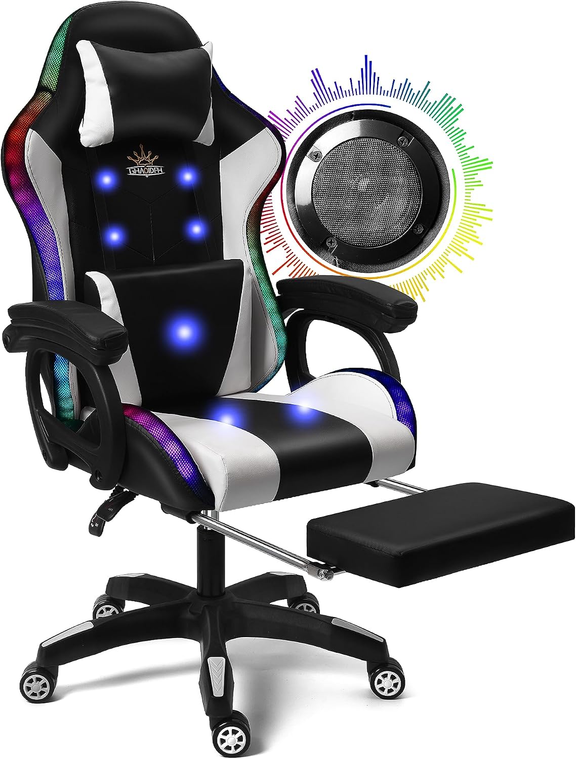 RGB Gaming Chair with Massage, Footrest and Dual Speakers, Racing Computer Chair with Lumbar Support and Headrest, for Adults, Teens and Kids, Enhance Gaming Experience!