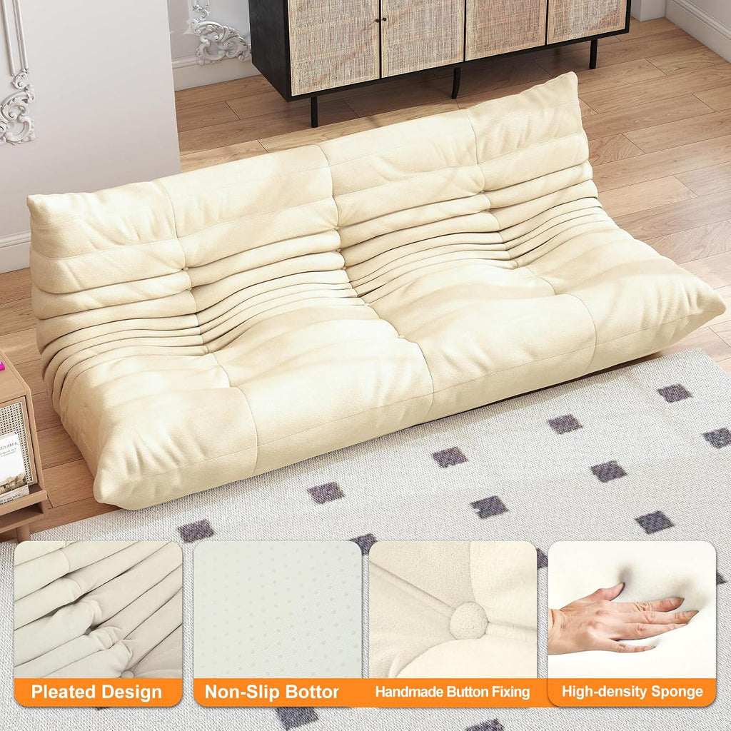 Full Foam Three Seater Sofa – Bean Bag Chairs Floor Couch for Adults, Waterproof Upholstery, Armless Fireside Lounge Chair for Living Room, Apartment, or Office (White)