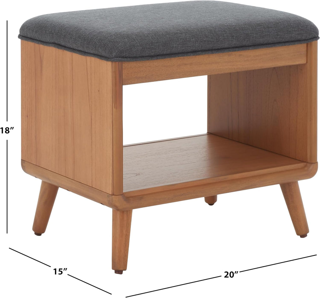 SAFAVIEH Home Collection Solo Dark Grey/Natural Open Shelf Bench with Cushion
