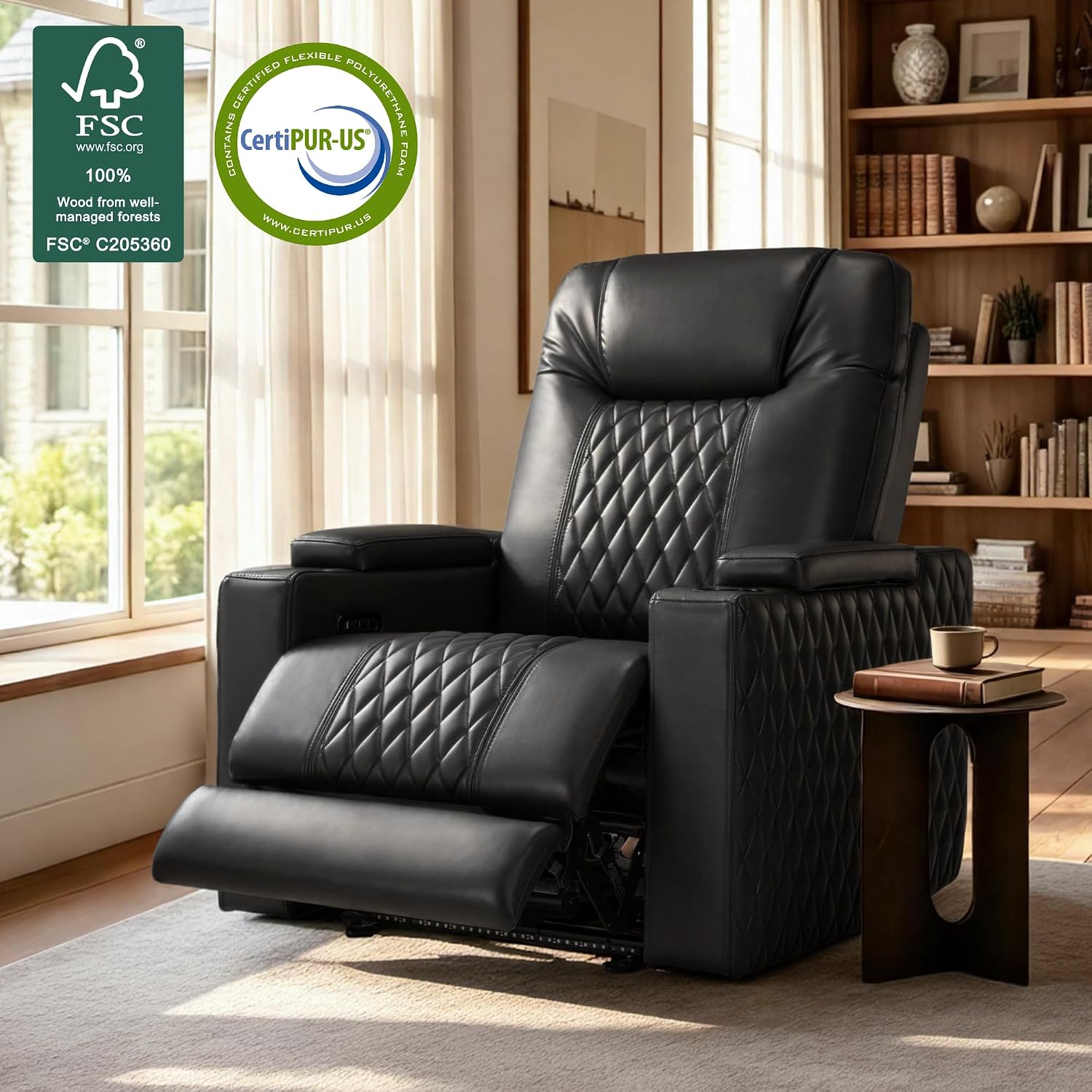 MCombo Oversized Power Recliner Chair with Adjustable Headrest & LED Light for Adults, Zero Gravity Recliner with USB & Type C Ports, Cup Holders for Living Room & Home Theater, Faux Leather HTS401