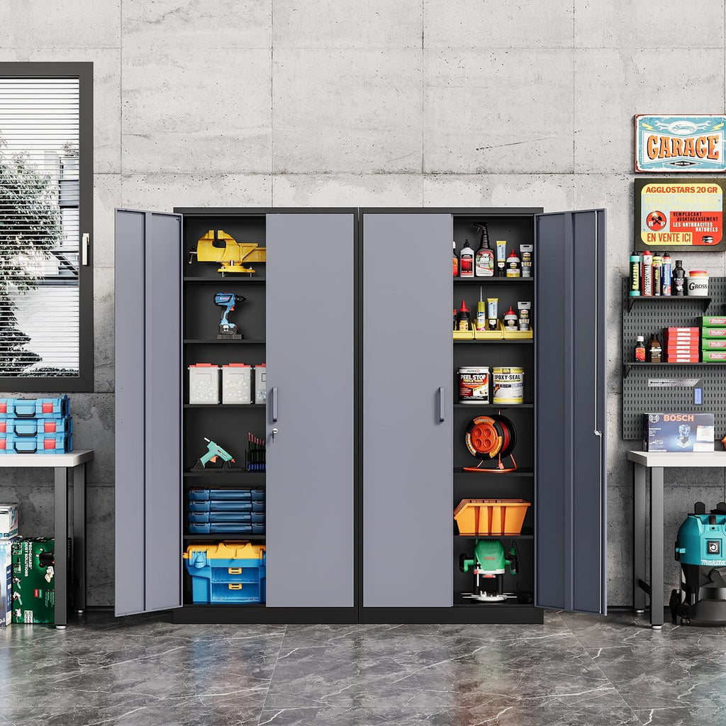 Fesbos Metal Storage Cabinet-72' Tall Steel File Cabinets with Lockable Doors and 5 Adjustable Shelves-Black&Gray Steel Storage Cabinet for Home, School, Office, Garage