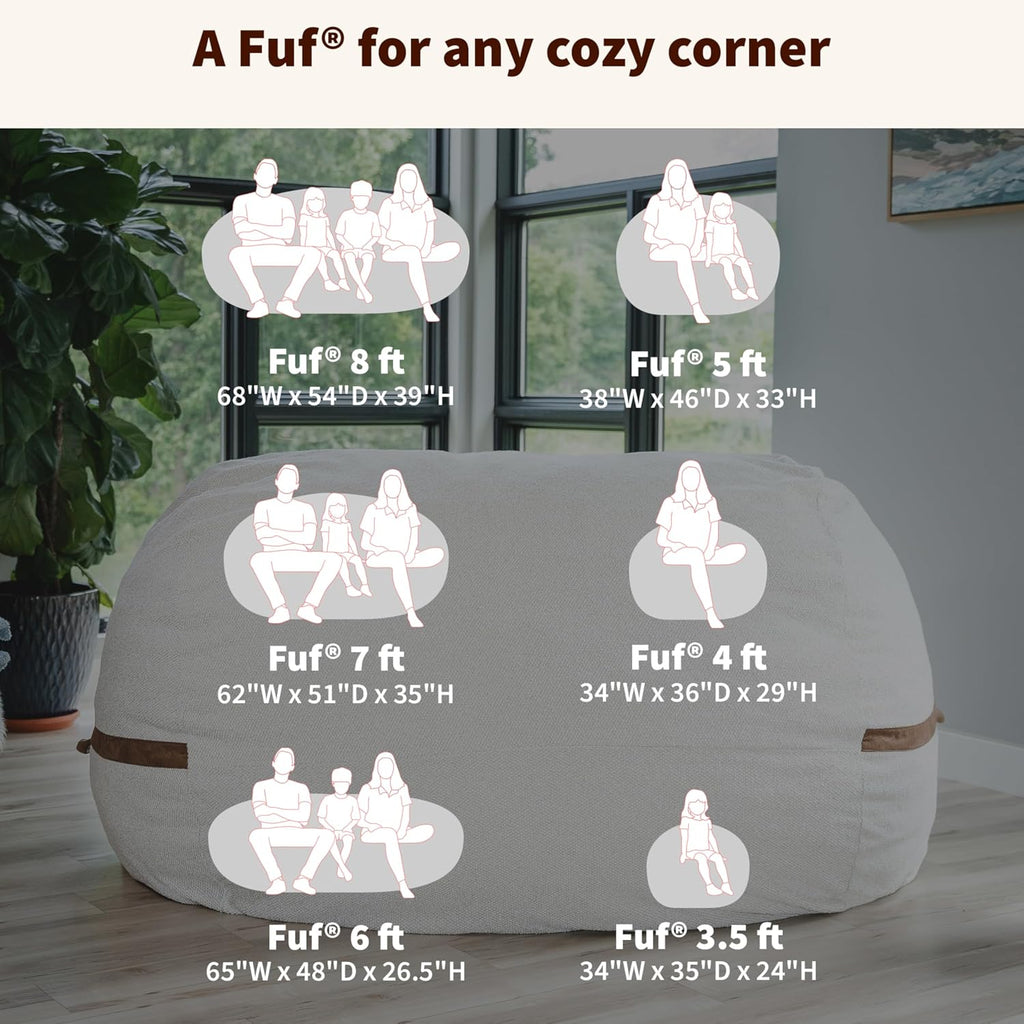 Big Joe Fuf 5Ft Oversized Foam Bean Bag Chair with Removable Cover for Kids, Teens, Adults, Cobalt Lenox, Durable Woven Polyester, 5 foot Large Reading and Gaming Seat