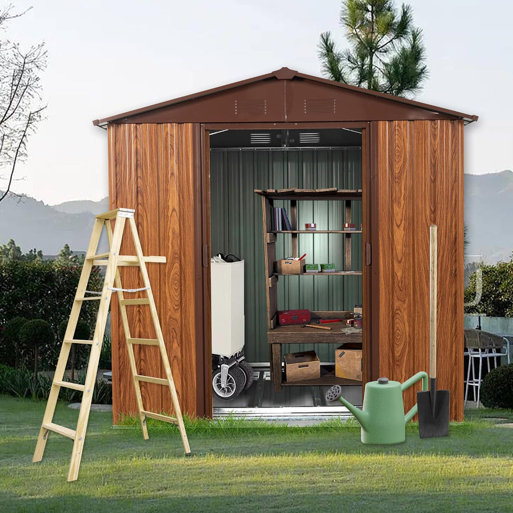 KEIKI 6x6 FT Outdoor Metal Storage Shed with Peaked Roof,Vents,Window and Metal Foundation for Garden Yard Lawn