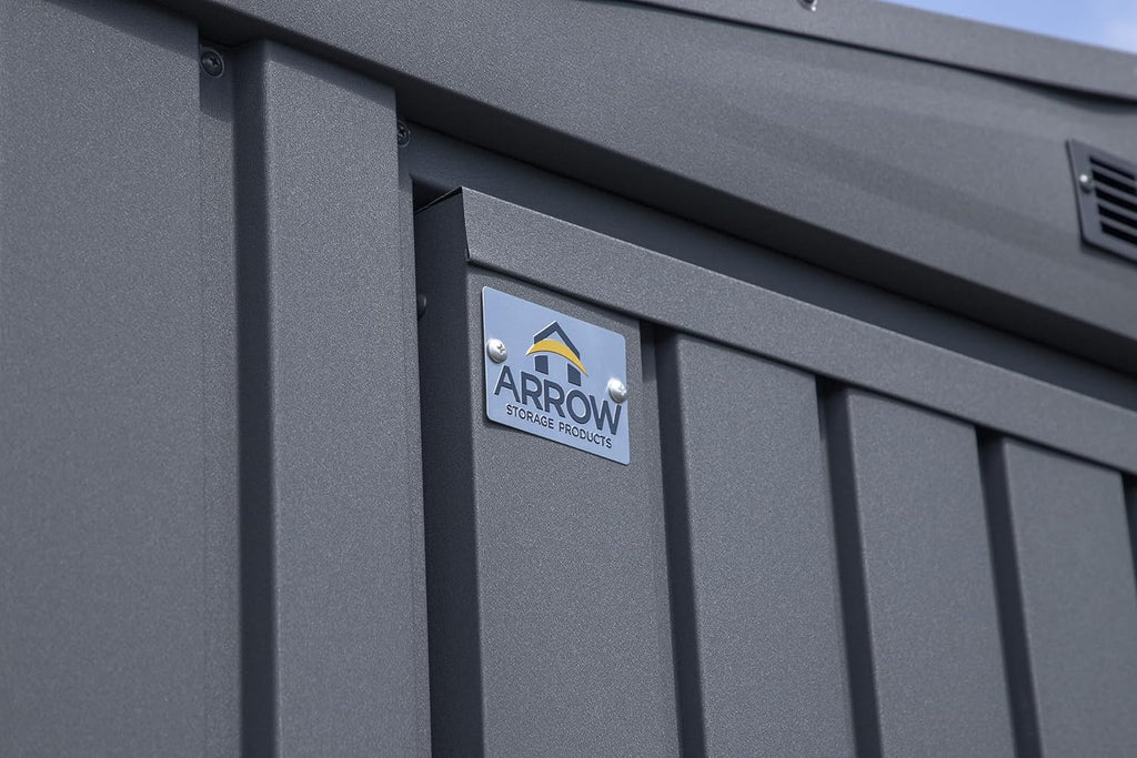 Arrow Shed Elite 10' x 12' Tall Outdoor Steel Storage Shed with High Gable and Lockable Doors Storage Building, Anthracite