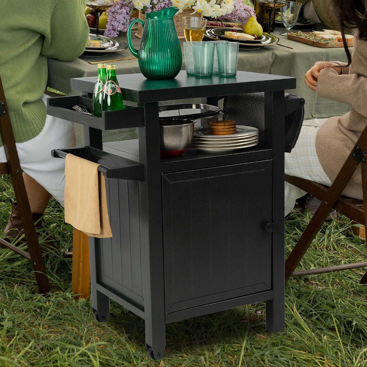 Kozyard BBQ Grill Storage Cart/Bin, Grill Carts Outdoor Storage Cabinet with Wheels, Prep BBQ Table for Patio Island Home Party Bar (Grey)