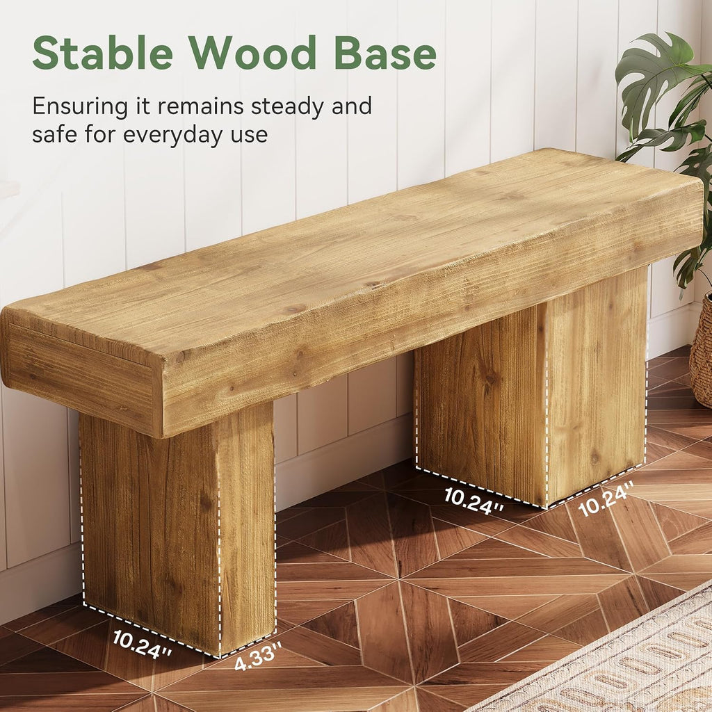 Solid Wood Bench, 47' Farmhouse Entryway Bench with Thickened Seat & Artistic Legs, Heavy Duty Indoor Bench for Bedroom, Hallway, Living Room, Indoor, Porch, Natural