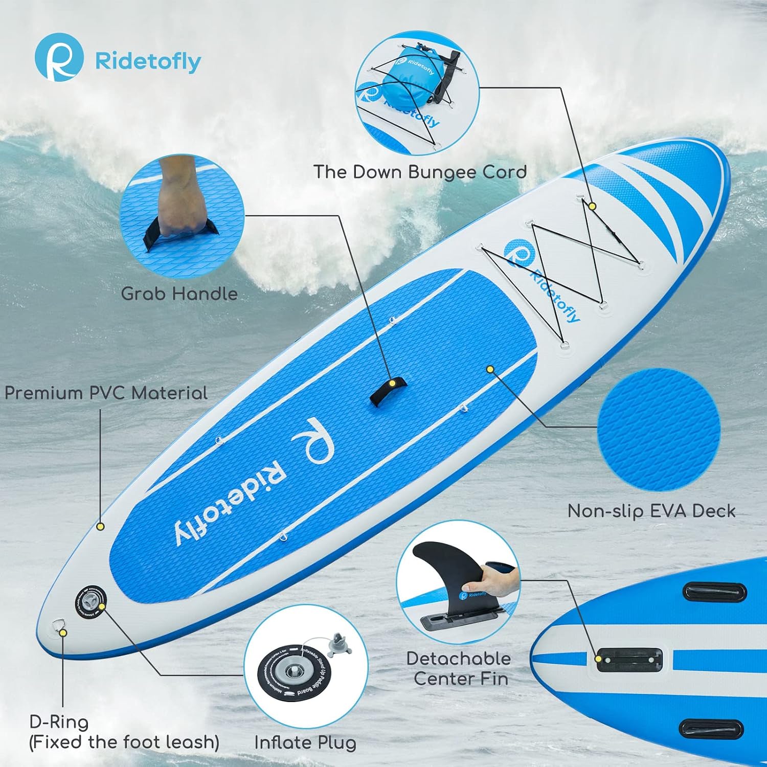 SU01 Stand Up Paddle Board, 10.6'x32''x6'' Inflatable Paddle Board with SUP Accessories, Included Hand Pump, Adjustable Paddle/Seat, Waterproof Bag, for Yoga, Fishing, Touring, Light-Blue