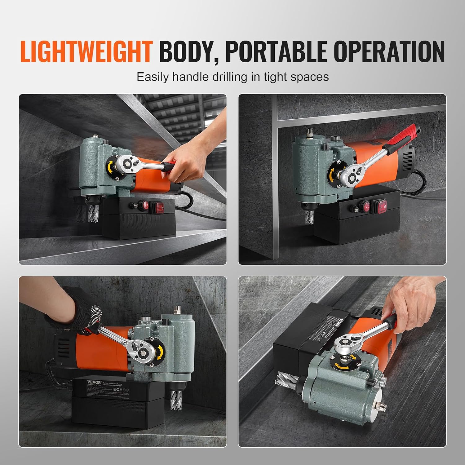 VEVOR Low Profile Magnetic Drill Press, 1300W Mag Drill, Light Weight Portable Mag Drilling Machine with Cooling Device and Overload Protection, Mag Press for Equipment Installation, Industrial