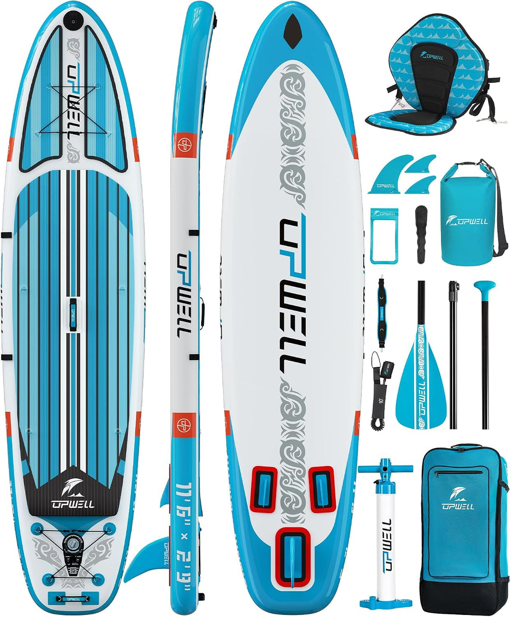 UPWELL 11'2'/11'6'Stand Up Paddle Board for Youth & Adults, Inflatable Paddle Board with Stable Design, Premium SUP Accessories, Backpack, Paddle, Leash, Pump, Fins
