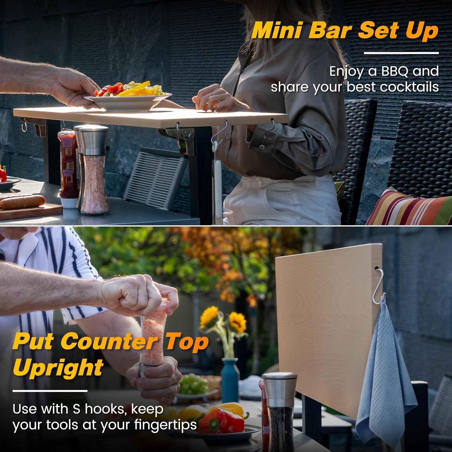 Sundale Outdoor Grill Table with 4-Tier Storage Shelves, Movable Outdoor Kitchen Island with Folding Side Shelf, 58.47' x 20.08' Stainless Steel Tabletop for Food Pre, Pizza Oven