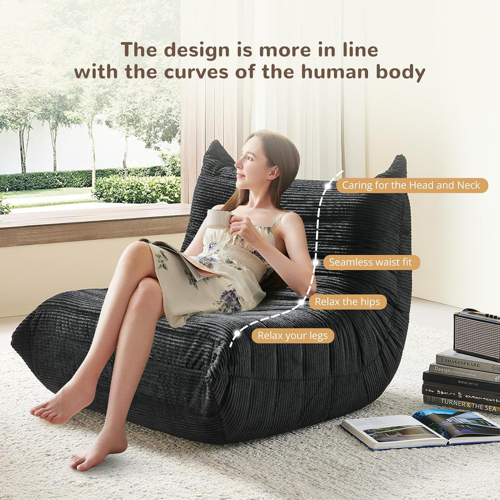 Bean Bag Chair - Corner Sofa, Fireside Chair Bean Bag Sofa Large Bean Bag Chair for Adults,Fireside Floor Couch for Living Room, Bedroom, Gaming (Yellow, Single) (Black, Single)
