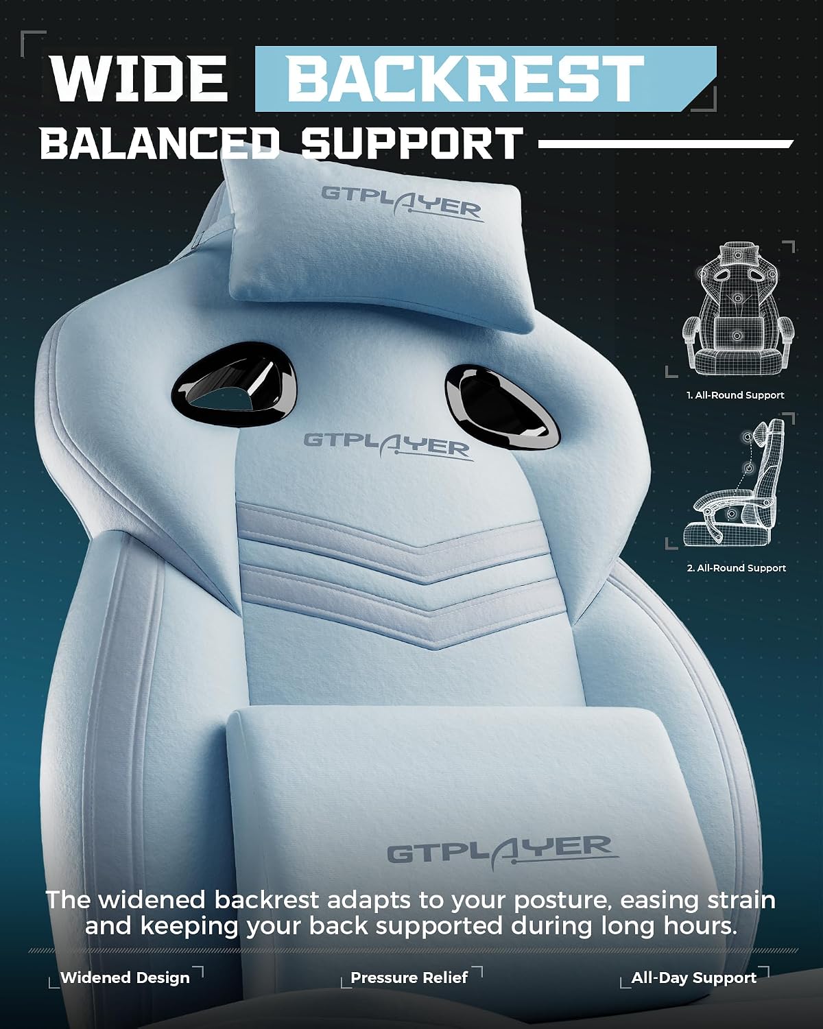 GTPLAYER Gaming Chairs for Adult - Ergonomic Big & Tall Gaming Seat with Footrest & Lumbar Support, Comfortable Office Chair 90-155° Reclining - Heavy Duty Wide Computer Seat, Blue