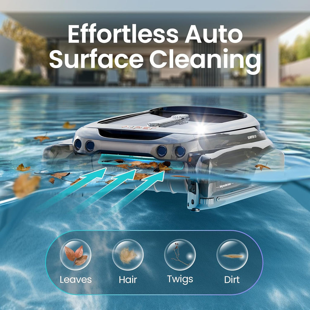 (2024 Upgrade) AIPER Surfer S1 Solar Powered Robotic Pool Skimmer with APP Support, Monitor Pool Temperature, 12 Hour Battery Life, Dual Charging Modes, Ideal for All Swimming Pool Types