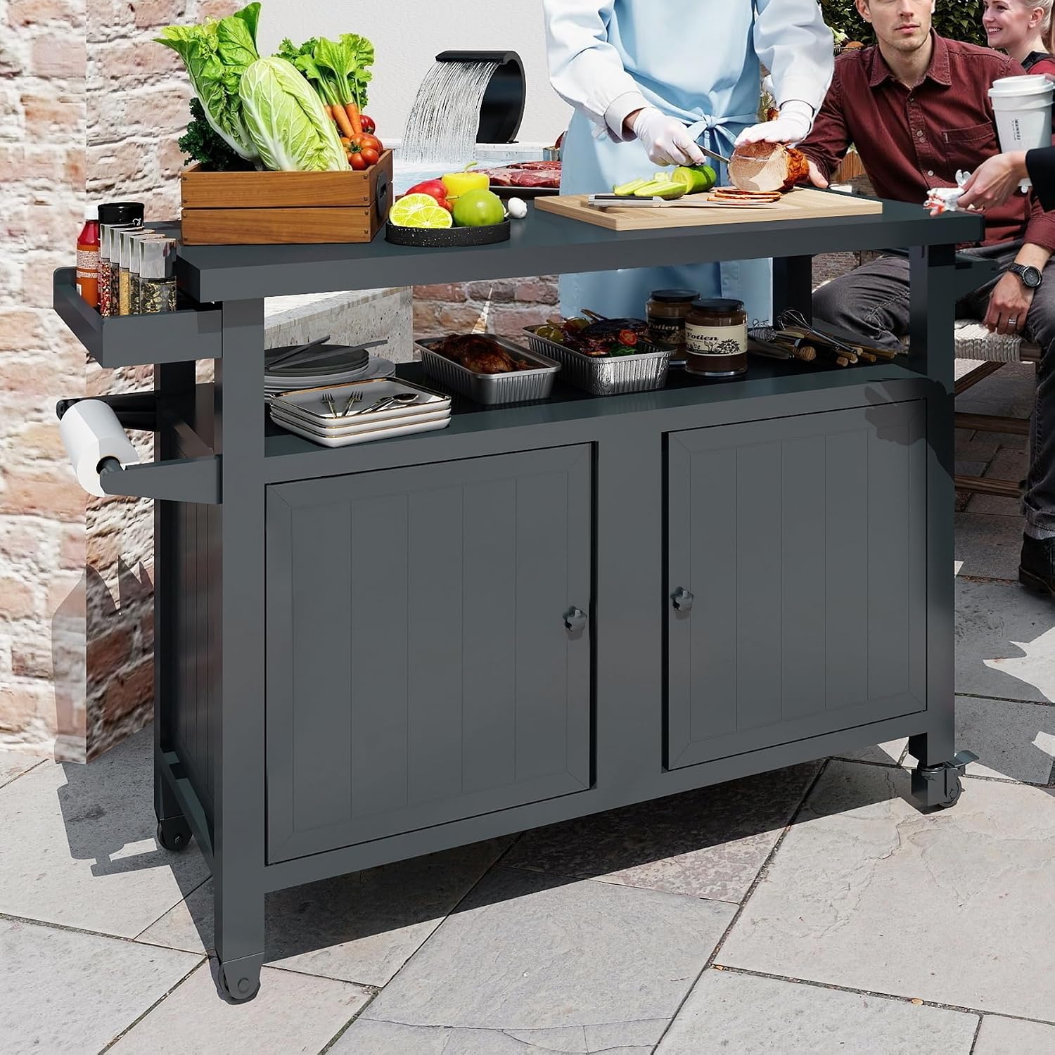 Domi Outdoor Grill Cart with Wheels,XL Outdoor Kitchen Island with Storage,Cooking Prep BBQ Table for Patio, Home Party, Lawn & Garden (Grey)