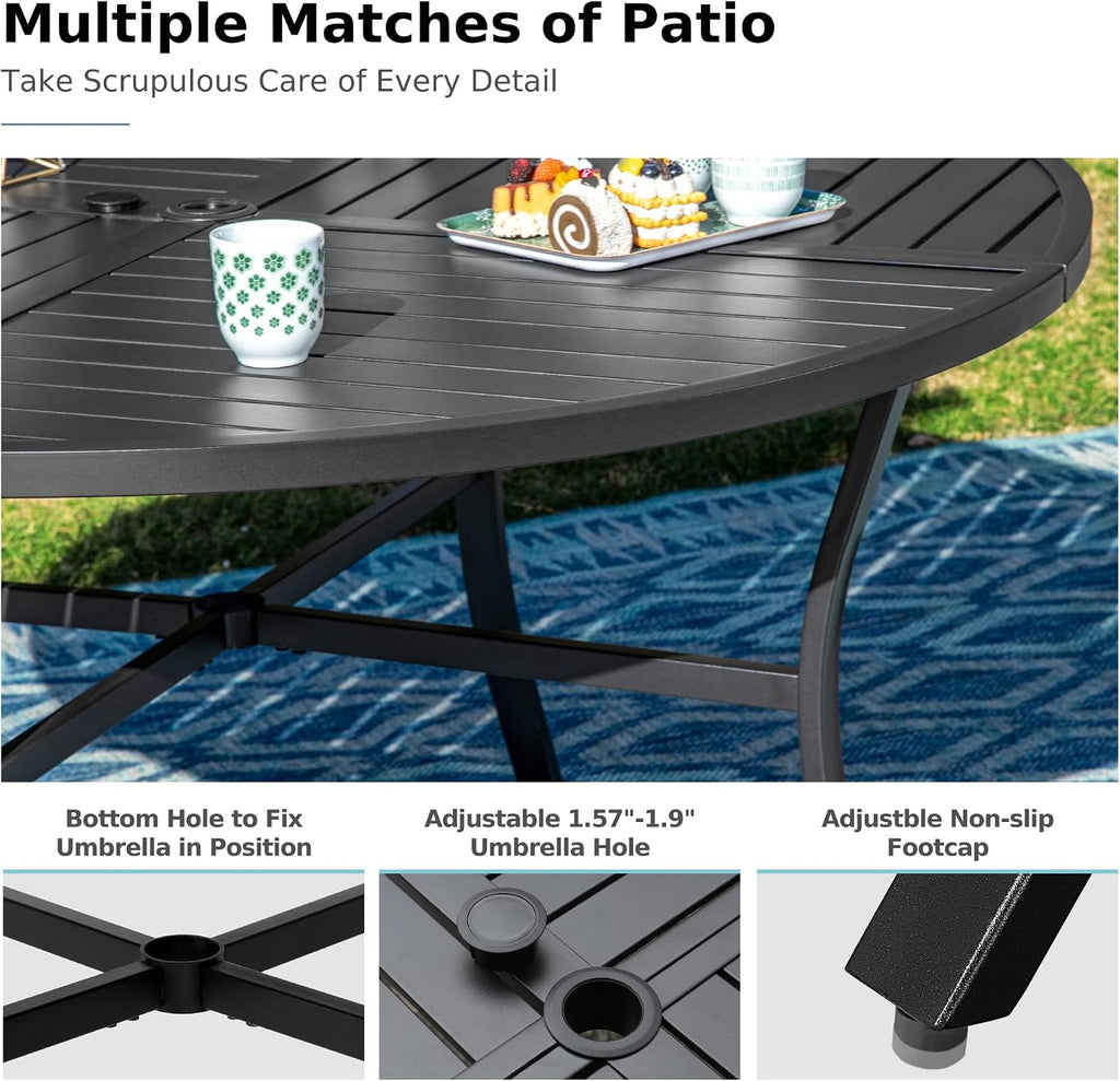 MFSTUDIO Patio Dining Sets for 4, Round Patio Table and Chairs Set with Umbrella Hole, 5 Piece Outdoor Dining Set for Deck, Poolside, Backyard, Garden