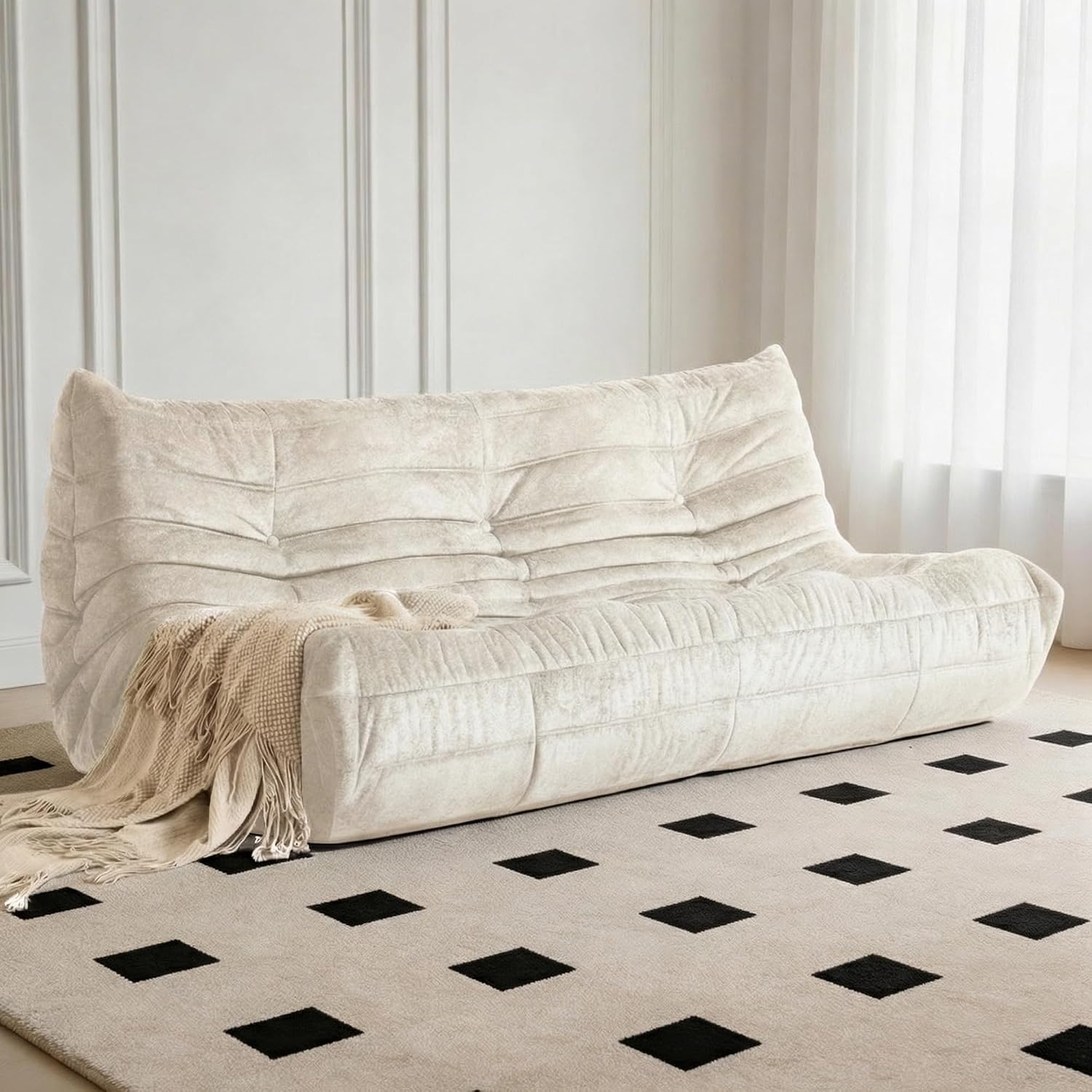 Bean Bag Chair, 3 Seater Fireside Chair, Giant Bean Bag Chairs for Adults, Lazy Large Floor Bean Bag Sofa for Living Room, Bedroom, Dorm, Office(Beige)