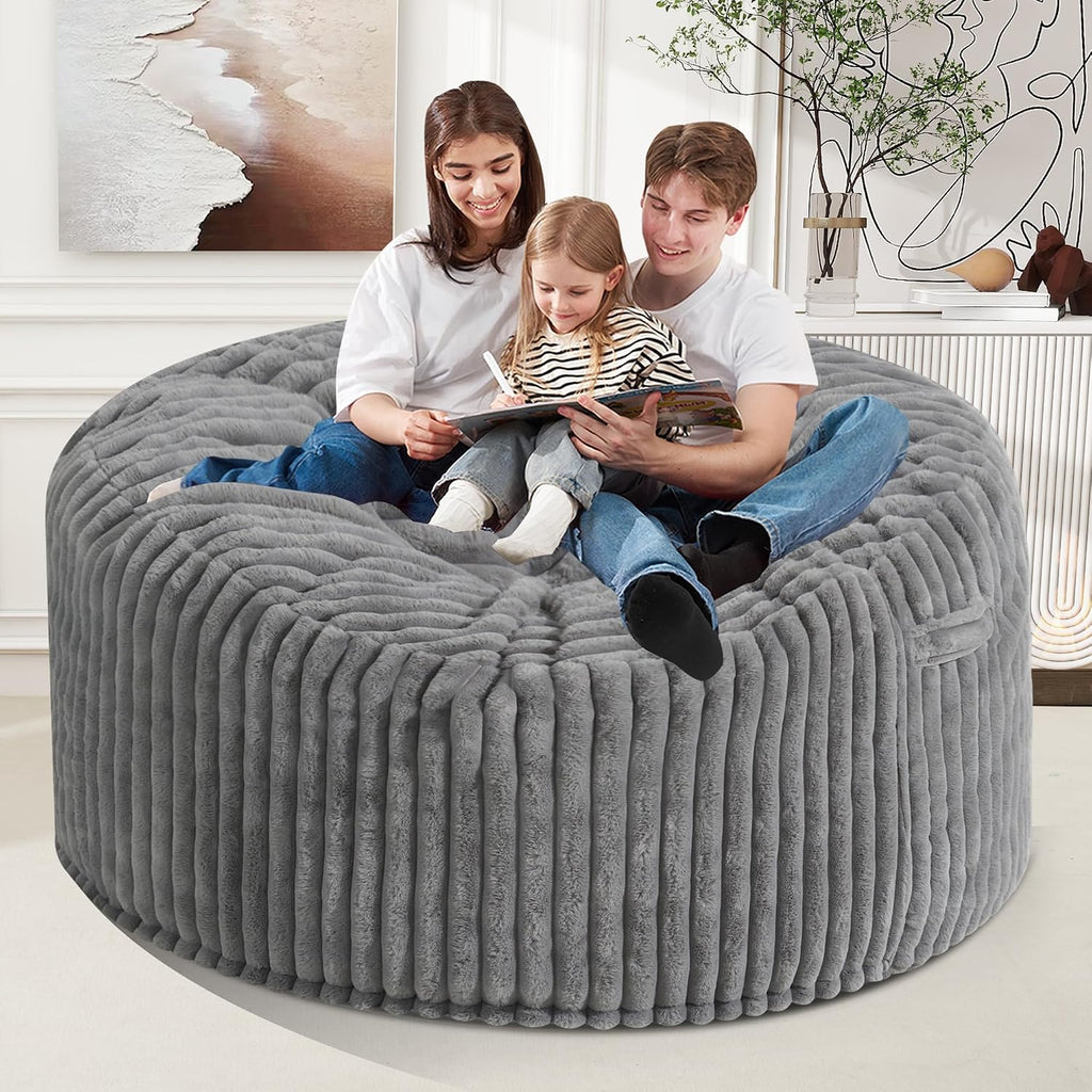 Homguava 5 FT Bean Bag Chair,5' Big Bean Bag,Giant Bean Bag Chairs for Adults with Memory Foam Filled,Comfy Large Beanbag Chairs Soft Bean Bag Sofa with Dutch Corded Plush Cover-Grey