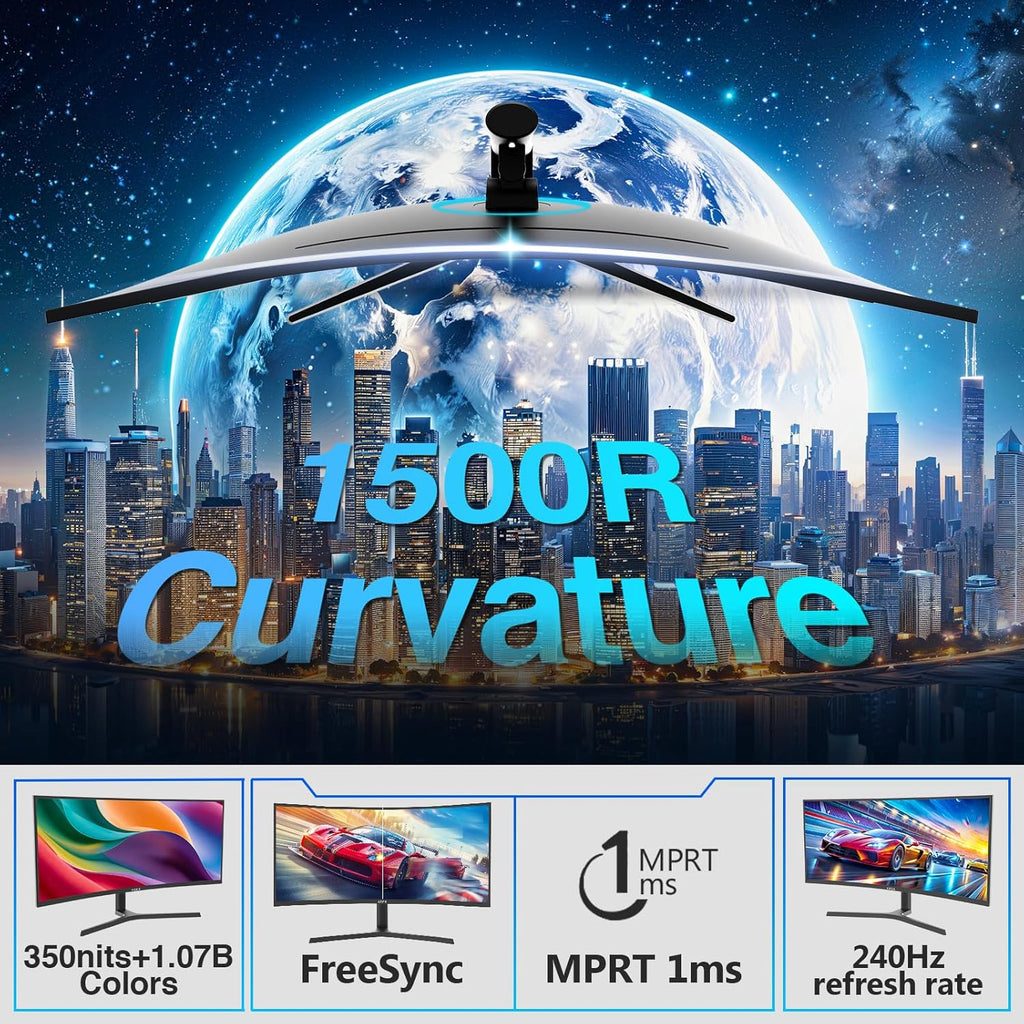 Z-Edge 34' Curved Gaming Monitor, WQHD 1440P 240Hz 165Hz Computer Monitor, MPRT 1ms, 21:9 Aspect Ratio, 1500R，16.7M Colors, 4000:1 Contrast, AG34P Edgeless, Height Adjustable 2X DP and 2X HDMI