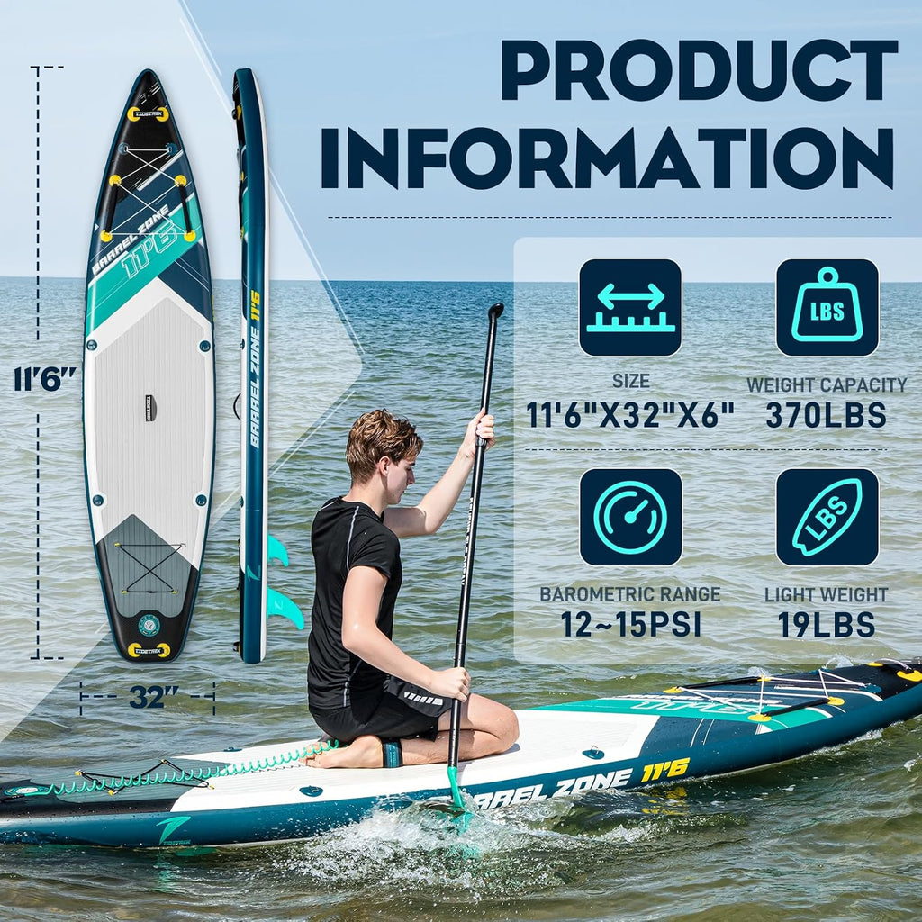 11'6' Inflatable Stand Up Paddle Boards, Premium SUP Accessories, Non-Slip Comfort Deck for Youth & Adults