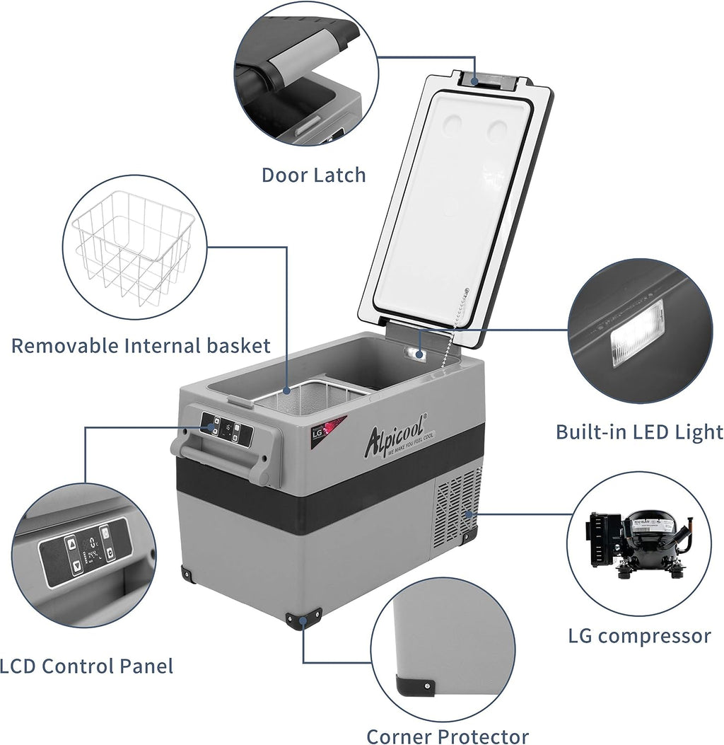 Alpicool LGCF45 Portable Refrigerator 12 Volt Car Freezer 42 Quart Mini Fridge Freezer (-4℉~68℉) for Truck, RV, Vehicle, Travel, Outdoor -12/24V DC