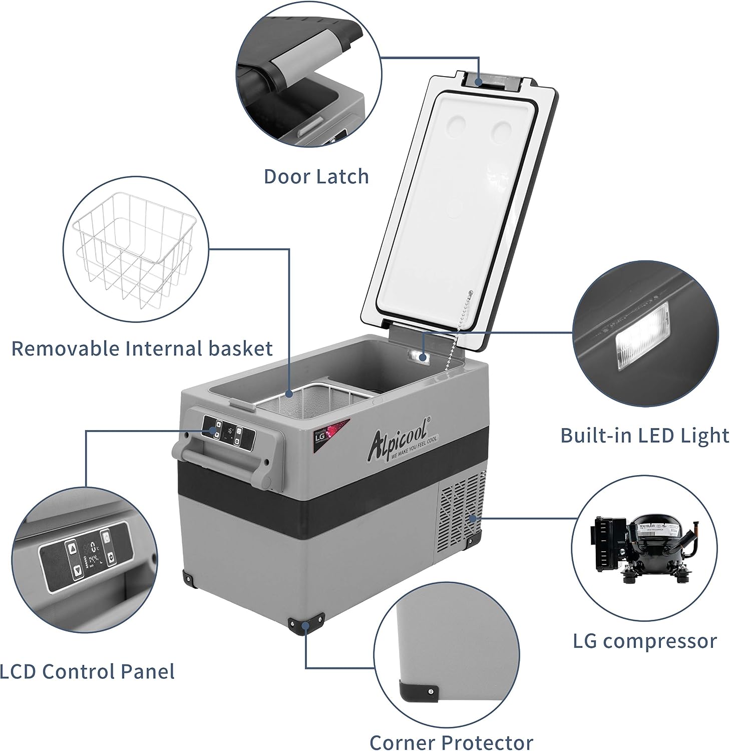 Alpicool LGCF45 Portable Refrigerator 12 Volt Car Freezer 42 Quart Mini Fridge Freezer (-4℉~68℉) for Truck, RV, Vehicle, Travel, Outdoor -12/24V DC
