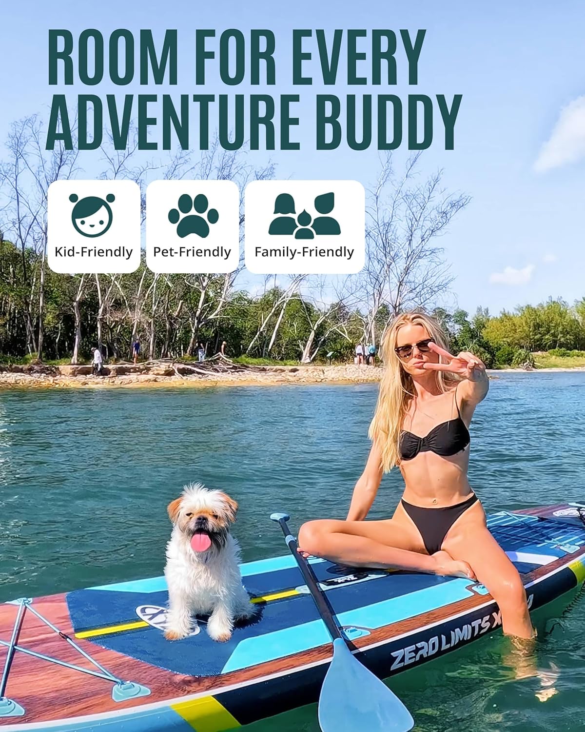 ZLX 11'6'x35' Ultra Wide Inflatable Stand Up Paddle Board | Stable Non-Slip Deck Pad, Unique Fin System, Premium SUP Accessories & Backpack - Upgraded Pump for Adults, All Skill Levels