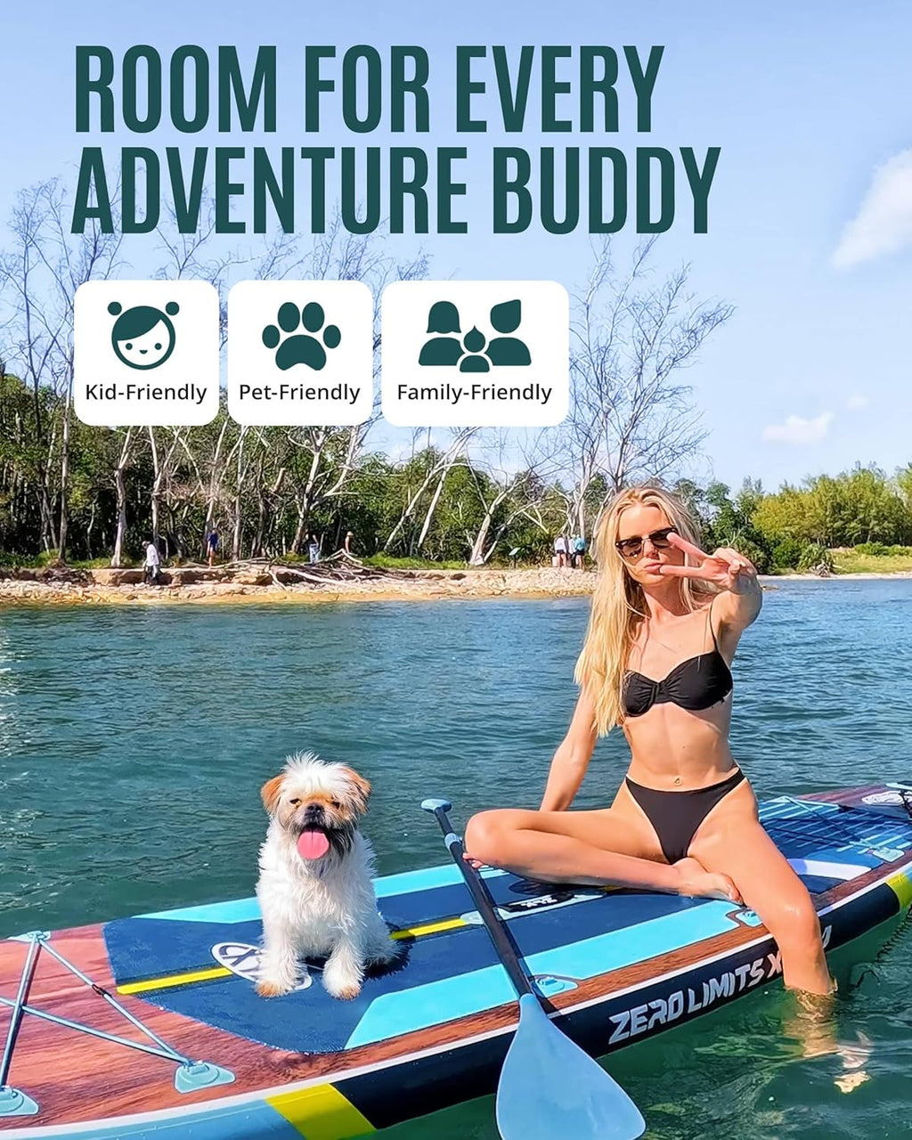 ZLX 11'6'x35' Ultra Wide Inflatable Stand Up Paddle Board | Stable Non-Slip Deck Pad, Unique Fin System, Premium SUP Accessories & Backpack - Upgraded Pump for Adults, All Skill Levels