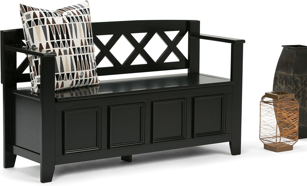 SIMPLIHOME Amherst Entryway Storage Bench - 48 inch Wide Solid Wood Hallway Seat in Black, Transitional Bench for Entryway or Living Room with Lift-Up Lid and Spacious Storage