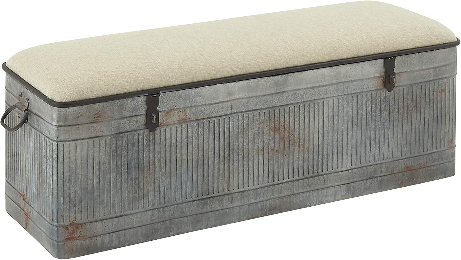 Deco 79 Metal Room Storage Bench Galvanized Entryway Bench with Cream Burlap Top, Bench 50' x 16' x 18', Gray