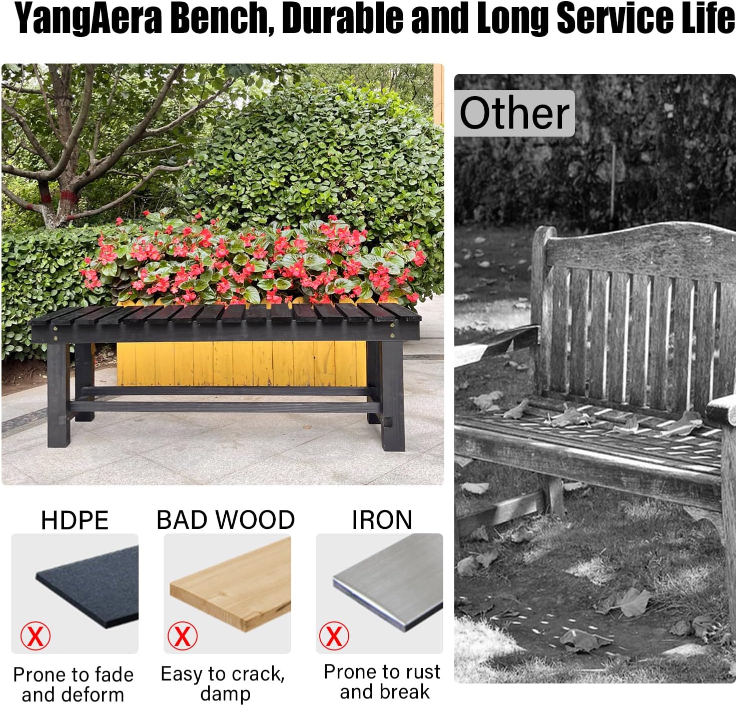 47.2'' Outdoor Garden Benches Weatherproof Patio Bench Two-Person Seat Backless Bench Wood Bench with Slatted High Temperature Bench for Front Porch Backyard (Upgraded to Prevent Fading)