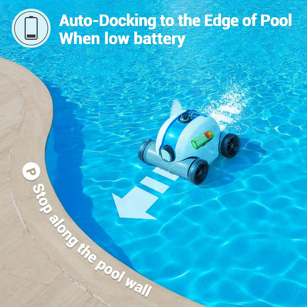 Rock&Rocker Cordless Robotic Pool Cleaner, Automatic Robot Vacuum With 60-90 Mins Working Time, Rechargeable Battery, IPX8 Waterproof for Above Ground Swimming Pools Up to 861 Sq Ft, Blue