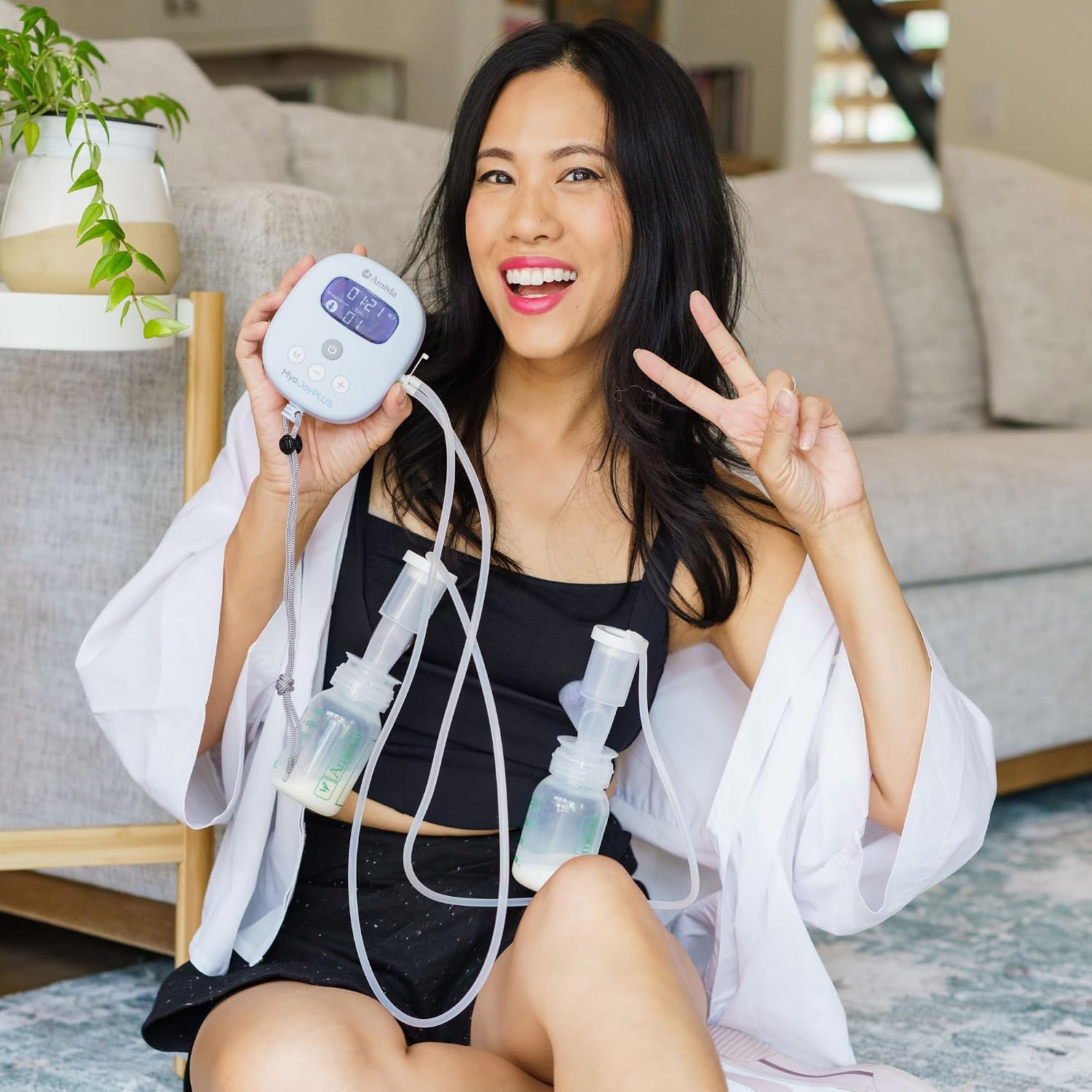 Ameda MYA Joy Plus Rechargeable Breast Pump with Deluxe Tote, Includes Cool & Carry Bag with 6 Containers, 50 Milk Bags, 4 Extra Valves, and 2 Diaphragms