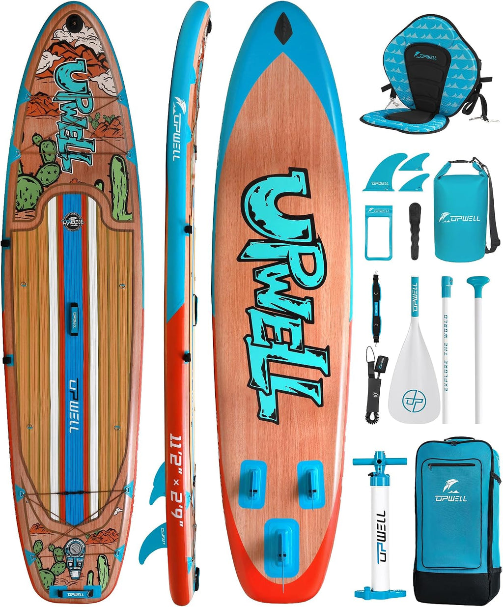 UPWELL 11'2'/11'6'Stand Up Paddle Board for Youth & Adults, Inflatable Paddle Board with Stable Design, Premium SUP Accessories, Backpack, Paddle, Leash, Pump, Fins