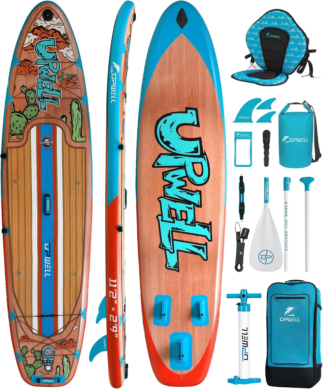 UPWELL 11'2'/11'6'Stand Up Paddle Board for Youth & Adults, Inflatable Paddle Board with Stable Design, Premium SUP Accessories, Backpack, Paddle, Leash, Pump, Fins