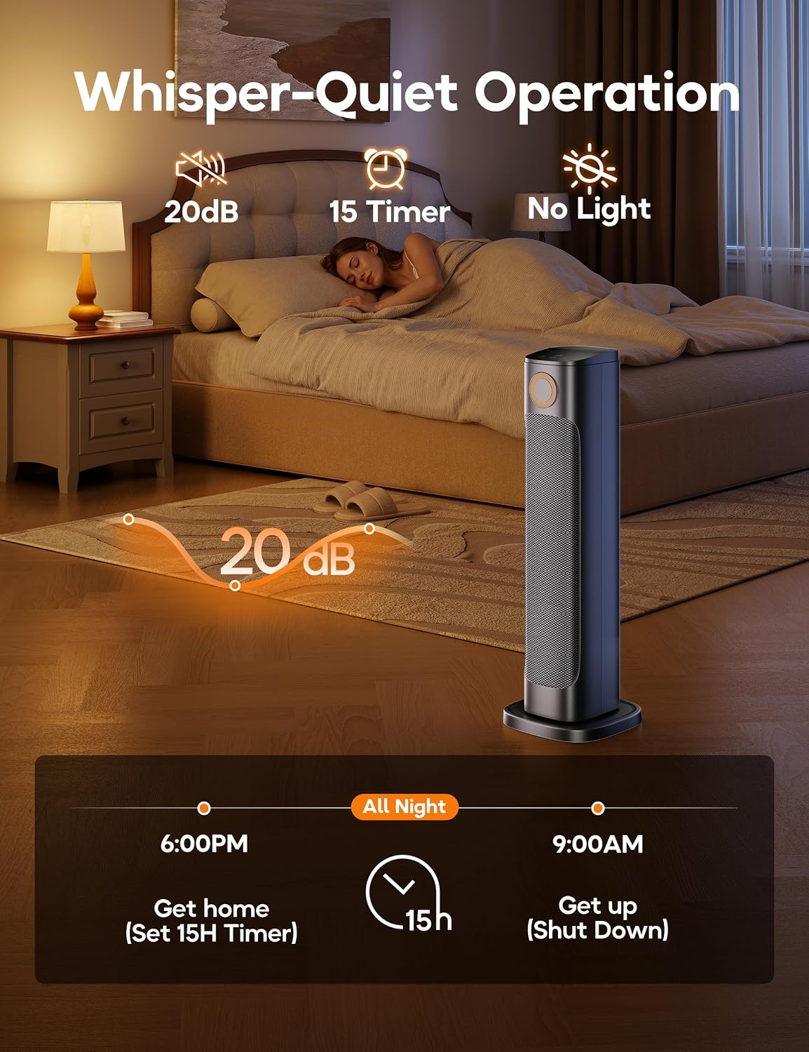 Patio Heater And Fan Combo for Indoor Use, 1500W Tower Portable Electric Space Outdoor with Remote,Infrared Heater, 15H Timer, Oscillation, Quiet, for Garage, Room, Office BLACK