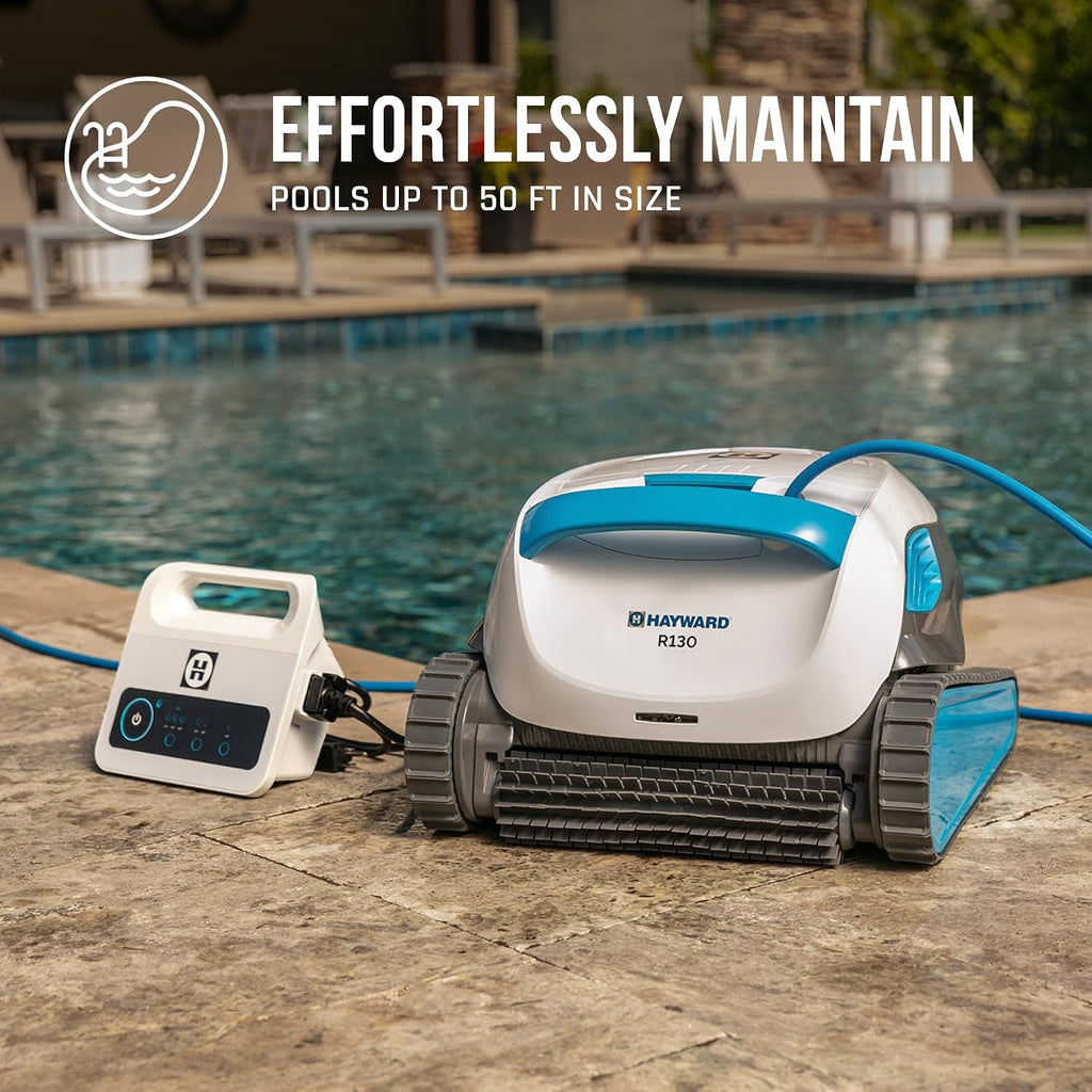 Hayward The Pool Cleaner R130 Robotic Cleaner (2024 New) Dual Scrubbing Brushes, Tangle-Free Cable, Top Load Easy Clean Basket, Smart Navigation, Fine/Ultra Fine Filters for In-Ground Pools up to 50ft